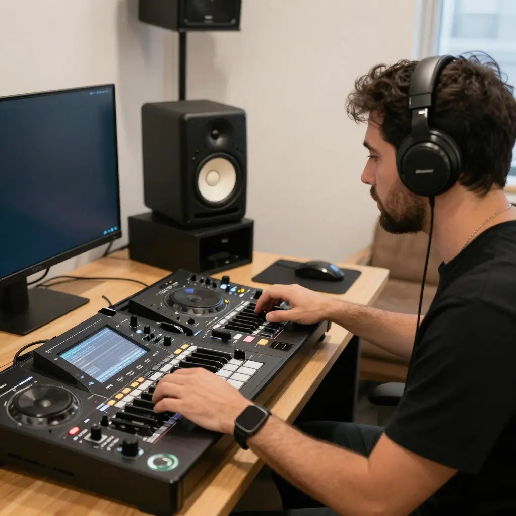 Professional DJ consultation setup with mixing equipment